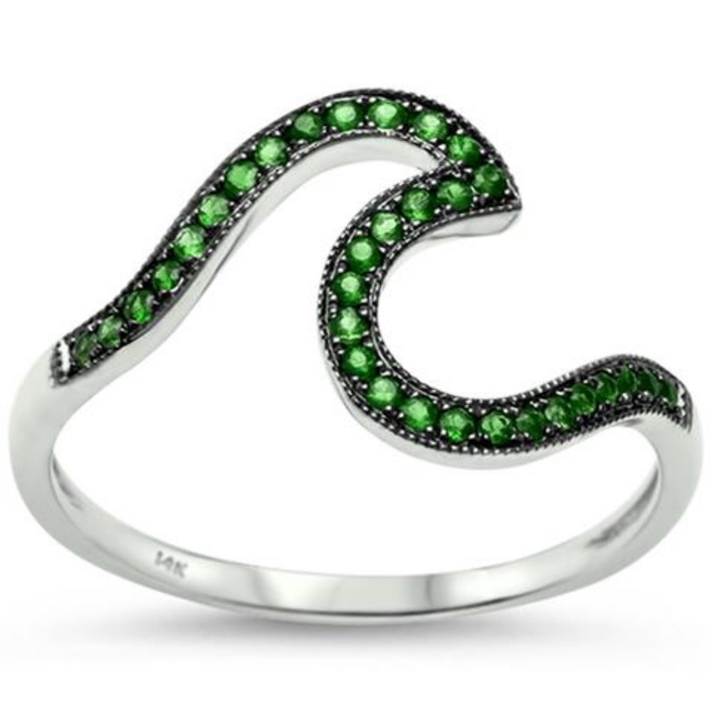 white gold natural green emerald ring